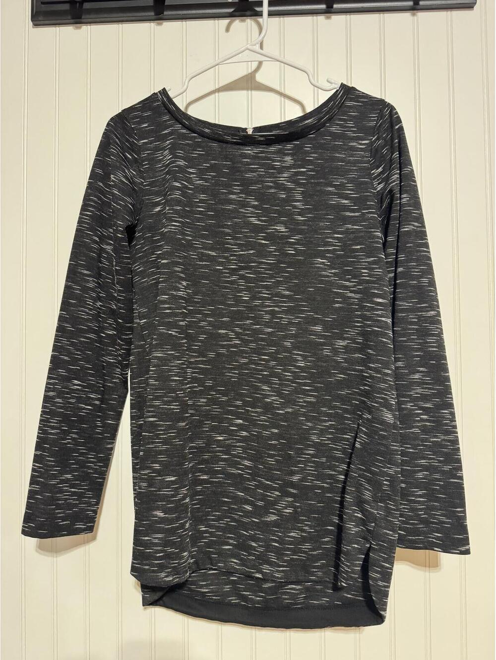 Merona Space Dye Back Zip Tunic Top Womens Size Small Black White Long Sleeve